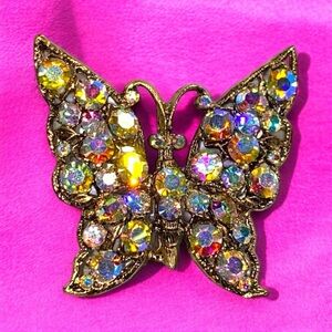 Vintage Rhinestone AB Gold Tone Butterfly Brooch Weiss ?